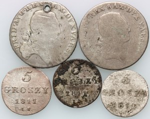 Duchy of Warsaw, Frederick Augustus I, set of coins from 1811-1814, (5 pieces)
