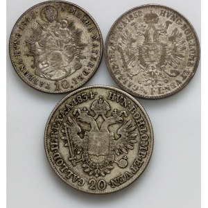 Austria, set of coins from 1834-1858, (3 pieces)