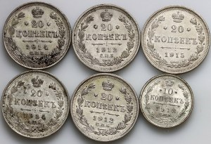 Russia, Nicholas II, set of coins from 1912-1915, (6 pieces)