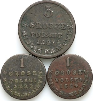 Congress Kingdom, Alexander I / Nicholas I, coin set from 1823-1827, (3 pieces)