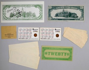 Large set of interesting copies, reproductions, tickets, calendars and vouchers, (12 pieces)