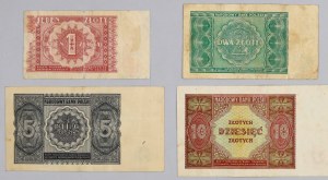 People's Republic of Poland, set of 1-10 zloty 1946 banknotes, (4 pieces)
