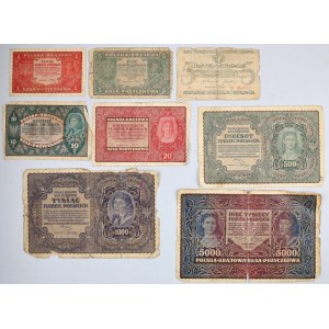 Generalne Gubernatorstwo i II RP, zestaw banknotów (8 sztuk)
