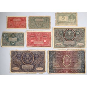 Generalne Gubernatorstwo i II RP, zestaw banknotów (8 sztuk)