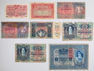 Austro-Hungarian, set of banknotes 1-1000 crowns, (8 pieces)