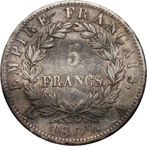 France, Napoleon I, 5 Francs 1809 A, Paris