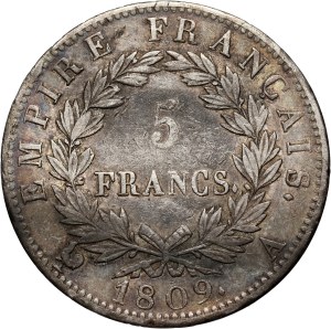 France, Napoleon I, 5 Francs 1809 A, Paris