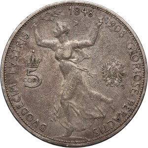 Austria, Franz Joseph I, 5 Corona 1908, Vienna, 60th Anniversary of Reign