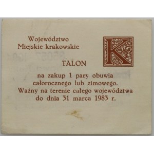 PRL, Województwo Krakowskie, Nowa Huta, talon na zakup 1 pary obuwia, 1983