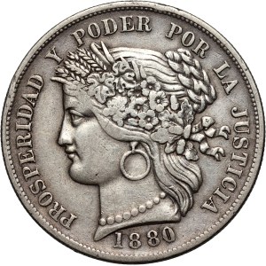 Peru, 5 Pesetas 1880 BF, Ayacucho