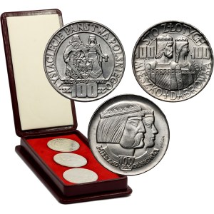 PRL, zestaw monet 100 złotych 1966, Mieszko i Dąbrówka, próby oraz obiegowa, srebro, (6 sztuk)