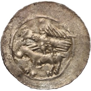 Władysław II Wygnaniec 1138-1146, denar, orzeł i zając, kropka za rycerzem