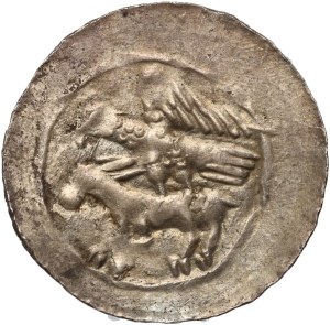Ladislaus II the Exile 1138-1146, denarius, eagle and hare, dot behind knight