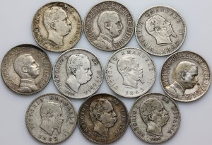 Italy, set of 1 Lira coins from 1863-1910, (10 pieces)