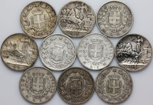 Italy, set of 1 Lira coins from 1863-1910, (10 pieces)