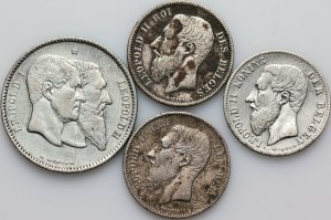 Belgium, set of coins from 1866-1886, (4 pieces)