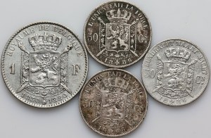Belgium, set of coins from 1866-1886, (4 pieces)
