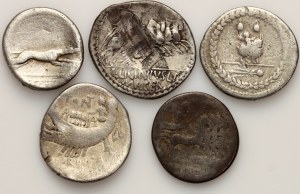 Roman Republic, set of denarii 2nd-1st centuries BC (5 pieces)