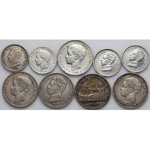 Spain, set of coins from 1869-1904, (9 pieces)
