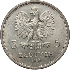 II RP, 5 złotych 1930, Warszawa, Sztandar, stempel płytki