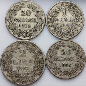 Vatican, Pius IX, set of coins from 1865-1867, (4 pieces)