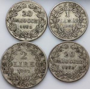 Vatican, Pius IX, set of coins from 1865-1867, (4 pieces)