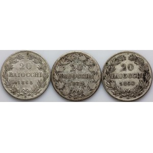 Vatican, Pius IX, set of 20 Baiocchi coins from 1860-1865, (3 pieces)