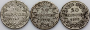 Vatican, Pius IX, set of 20 Baiocchi coins from 1860-1865, (3 pieces)