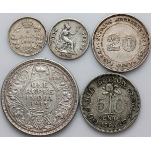 British Commonwealth of Nations, coin set from 1855-1913, (5 pieces)
