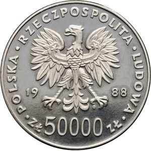 PRL, 50000 złotych 1988, Józef Piłsudski, PRÓBA, nikiel