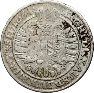 Silesia under Austrian rule, Leopold I, 15 krajcars 1664 GH, Wrocław