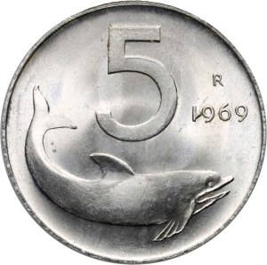 Italy, 5 lire 1969, inverted 1 in date