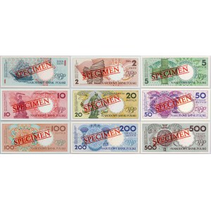 III RP, Miasta Polskie - WZÓR/SPECIMEN, komplet nr. 0093, zestaw od 1 do 500 złotych 1990, (9 sztuk