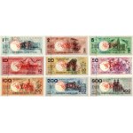 III RP, Miasta Polskie - WZÓR/SPECIMEN, komplet nr. 0093, zestaw od 1 do 500 złotych 1990, (9 sztuk
