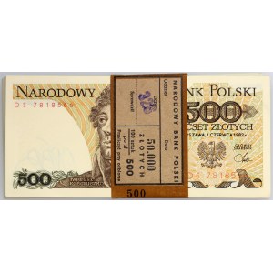 PRL, 500 złotych 1.6.1982, seria DS, paczka bankowa