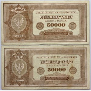 II RP, zestaw banknotów 50000 marek polskich 10.10.1922, serie E i M, (2 sztuki)