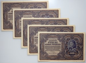 II RP, set of banknotes 1000 Polish marks 23.08.1919, III series A, (5 pieces)