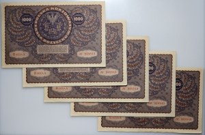 II RP, set of banknotes 1000 Polish marks 23.08.1919, III series A, (5 pieces)
