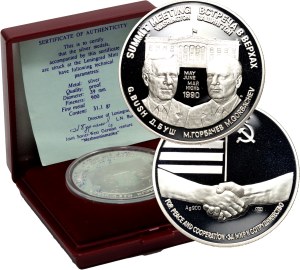 Russia, USSR, medal from 1990, Meeting between G. Bush and M. Gorbachev, Peace and Cooperation