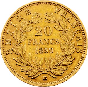 France, 20 Francs 1859, BB, Strasbourg