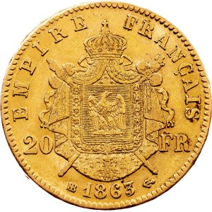 France, 20 Francs 1863, BB, Strasbourg
