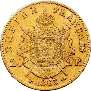 France, 20 Francs 1863, BB, Strasbourg