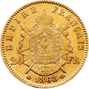 France, 20 Francs 1868, BB, Strasbourg
