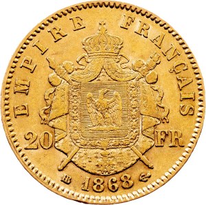 France, 20 Francs 1868, BB, Strasbourg