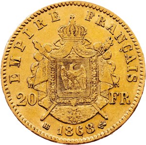 France, 20 Francs 1868, BB, Strasbourg