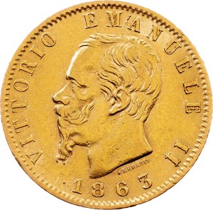 Italy, 20 Lire 1863, T BN, Turin