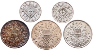 Austria, 1/2 Schilling, 1 Schilling 1924, 1925, 1926, Vienna