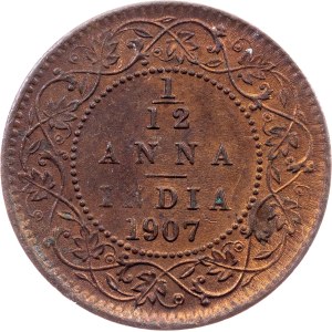 British India, 1/12 Anna 1907, Calcutta