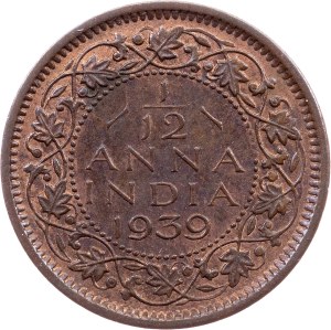 British India, 1/12 Anna 1939, Calcutta