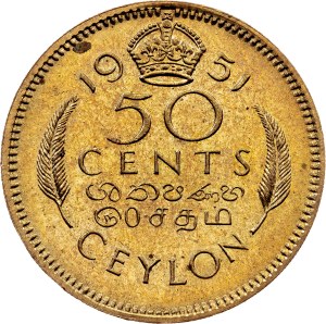 Ceylon, 50 Cents 1951, London